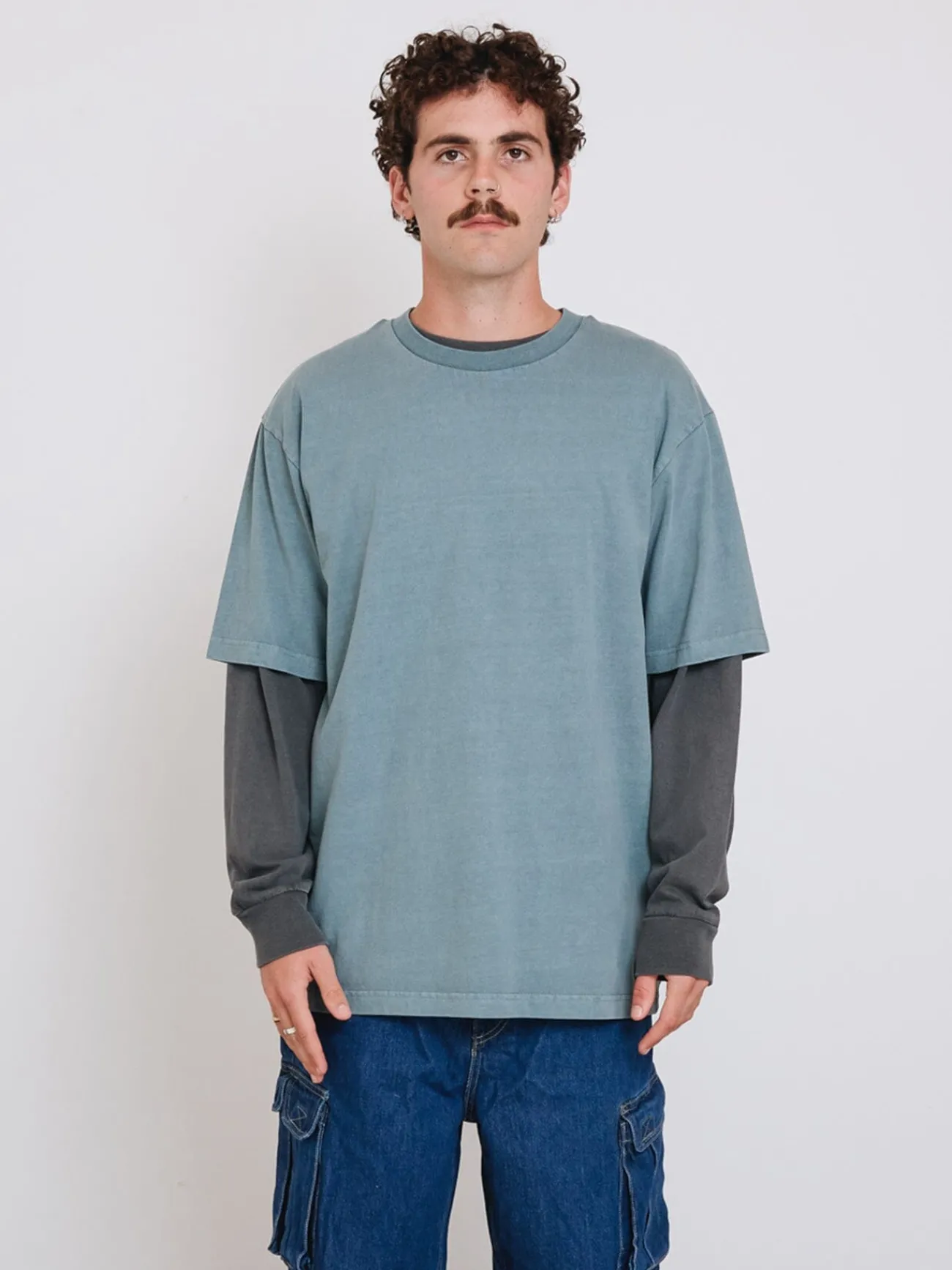 Hot Thrills Military Oversize Fit Tee - Stormy Sea StormySea