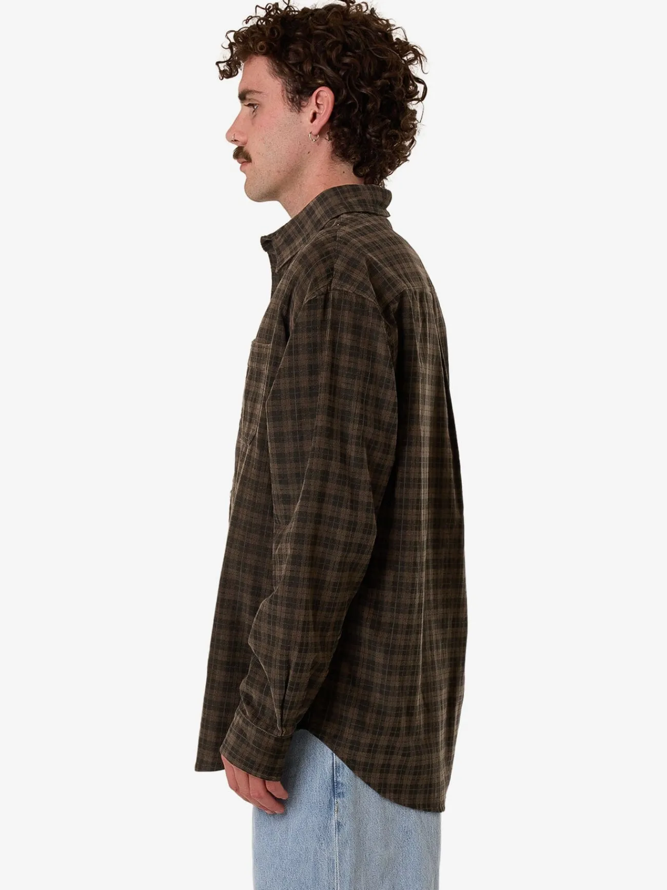 Fashion Thrills Union Cord Check Long Sleeve Shirt - Falcon