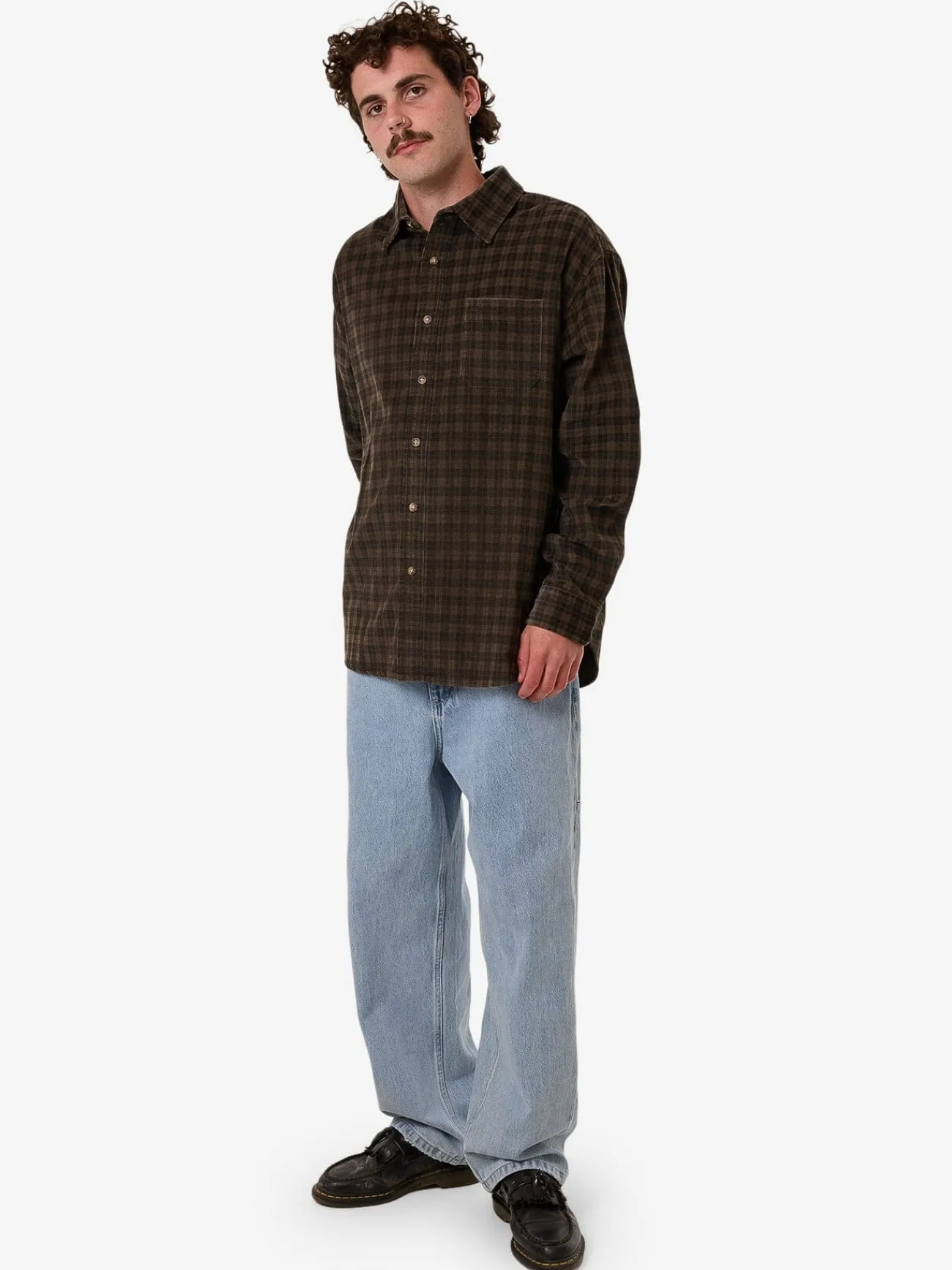 Fashion Thrills Union Cord Check Long Sleeve Shirt - Falcon