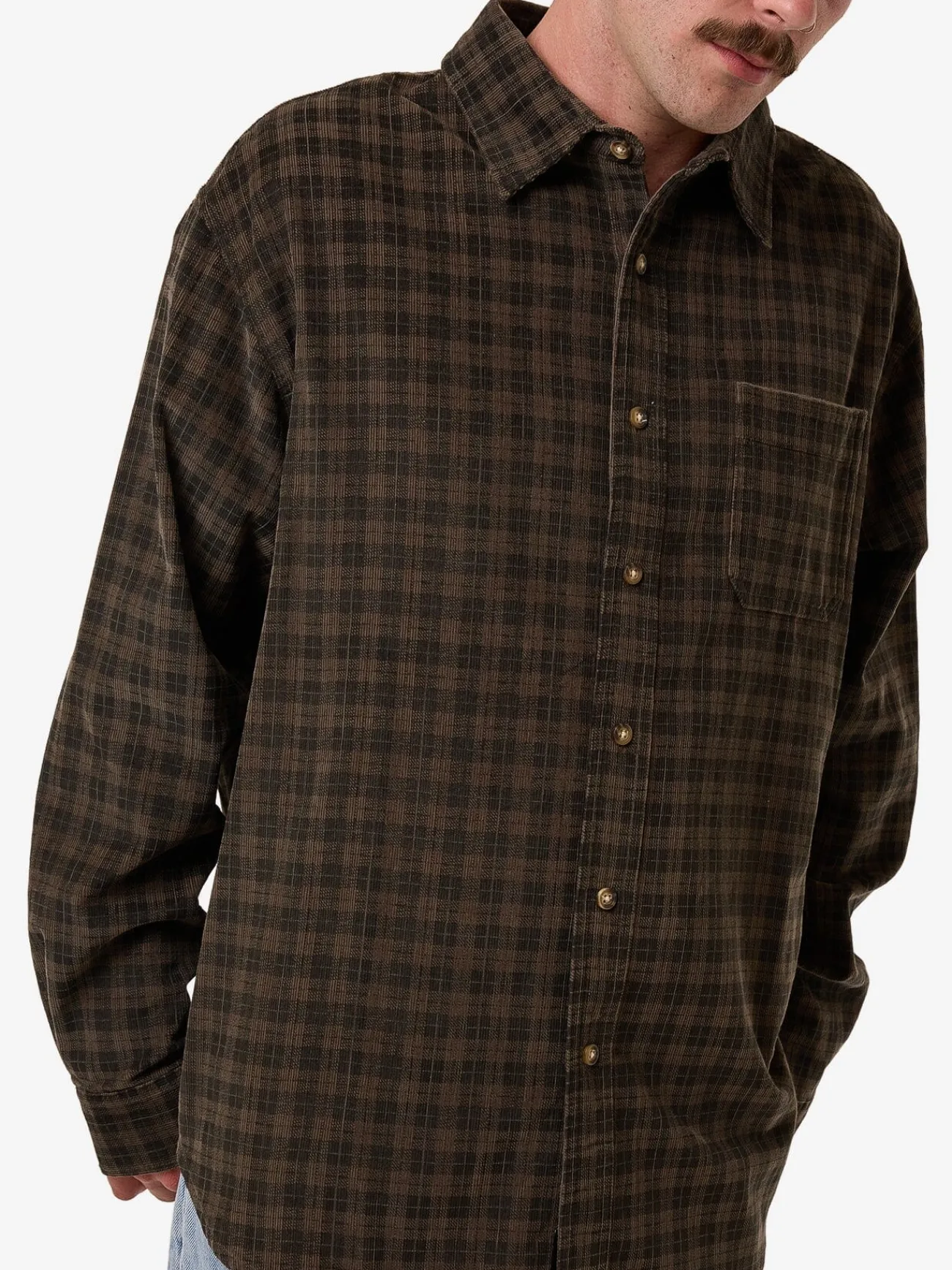Fashion Thrills Union Cord Check Long Sleeve Shirt - Falcon
