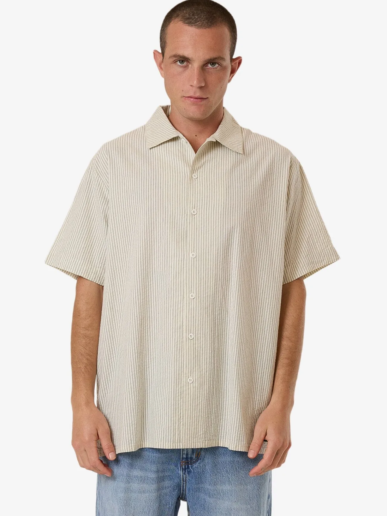 Best Thrills Union Short Sleeve Stripe Work Shirt - Grape Leaf GrapeLeaf
