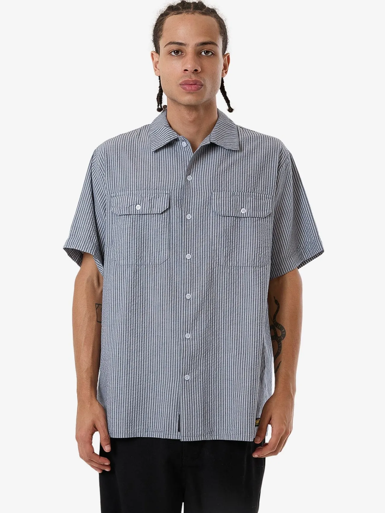 New Thrills Union Short Sleeve Stripe Work Shirt - Light Petrol LightPetrol