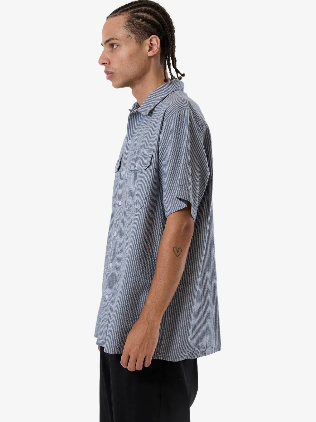 New Thrills Union Short Sleeve Stripe Work Shirt - Light Petrol LightPetrol