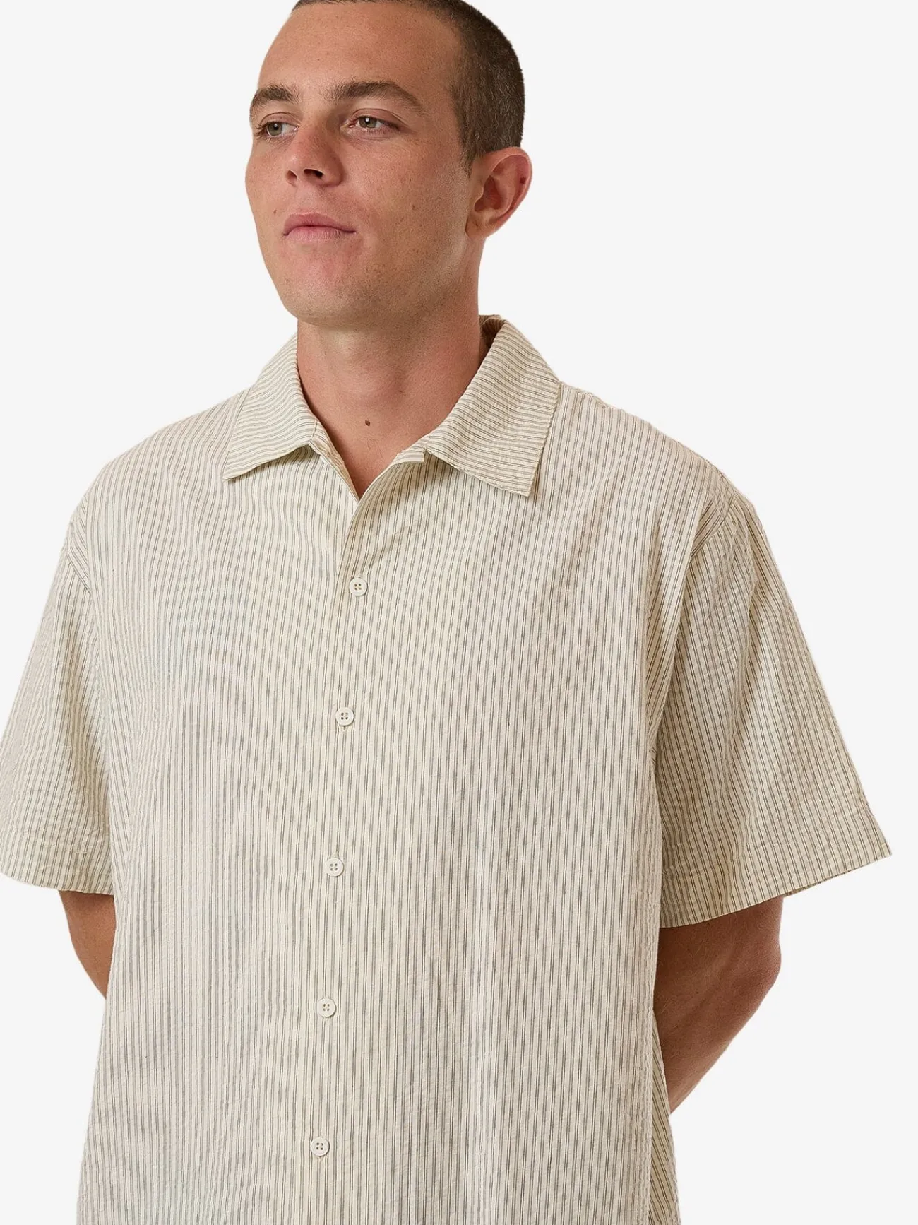 Best Thrills Union Short Sleeve Stripe Work Shirt - Grape Leaf GrapeLeaf