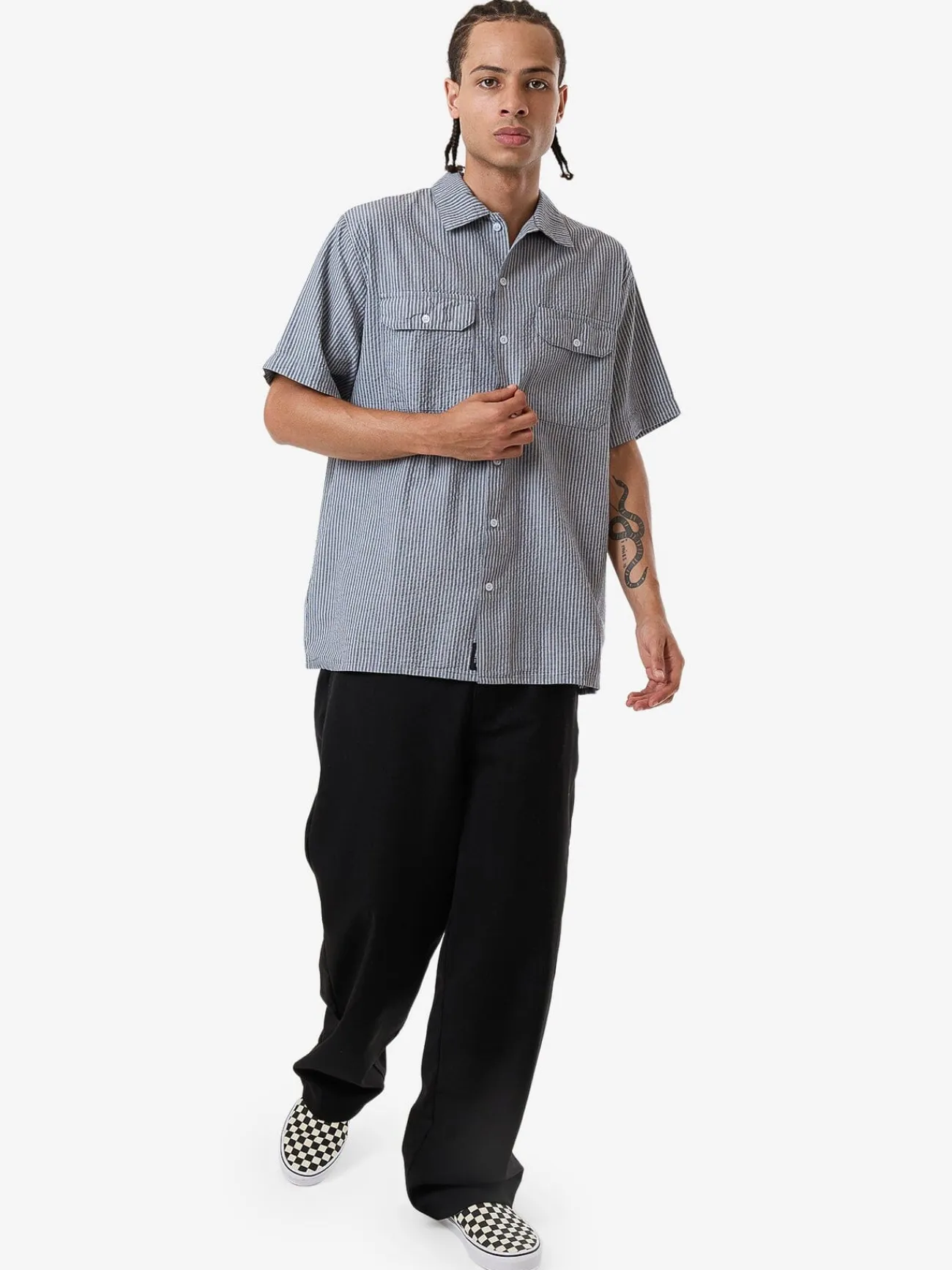 New Thrills Union Short Sleeve Stripe Work Shirt - Light Petrol LightPetrol