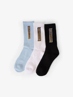 Online Thrills Two Sides 3 Pack Sock - White - Baby Blue - Black