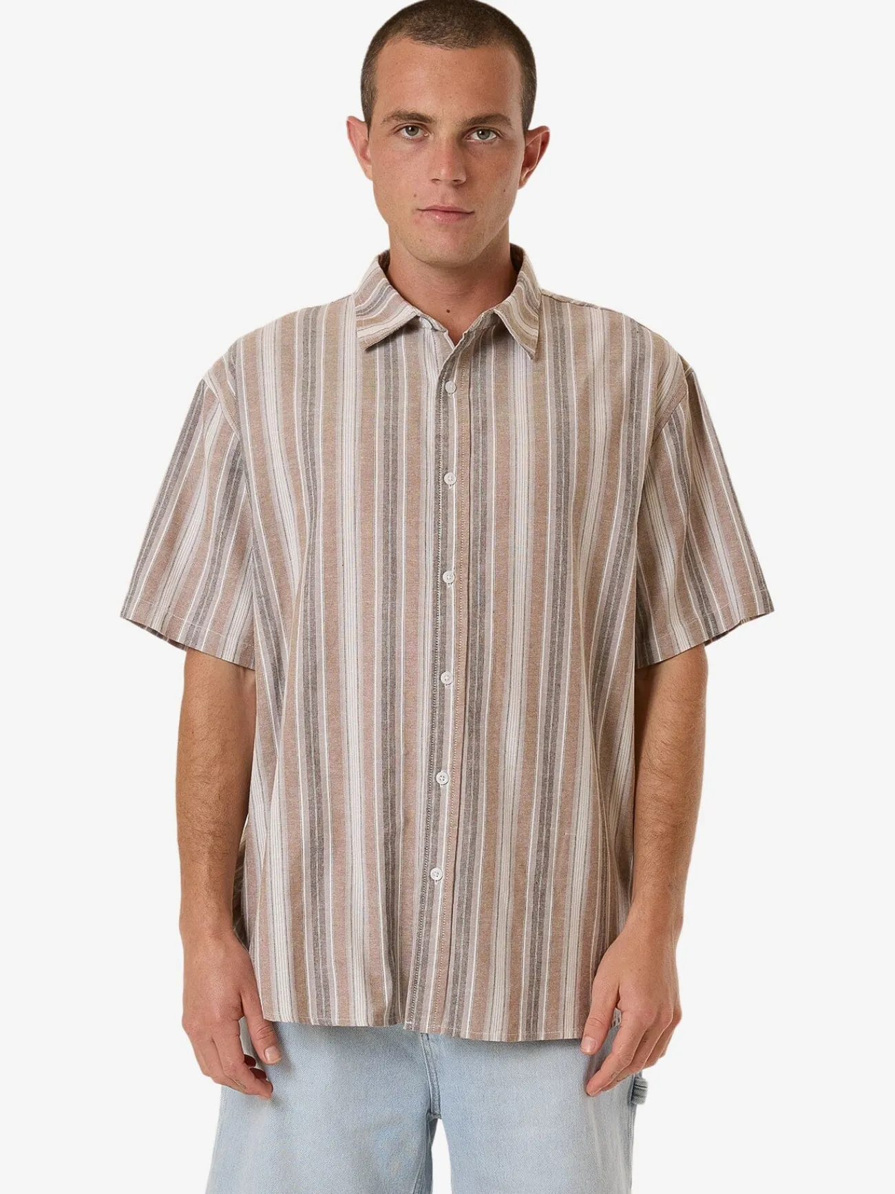 Clearance Thrills Unlocked Stripe Short Sleeve Shirt - Breen