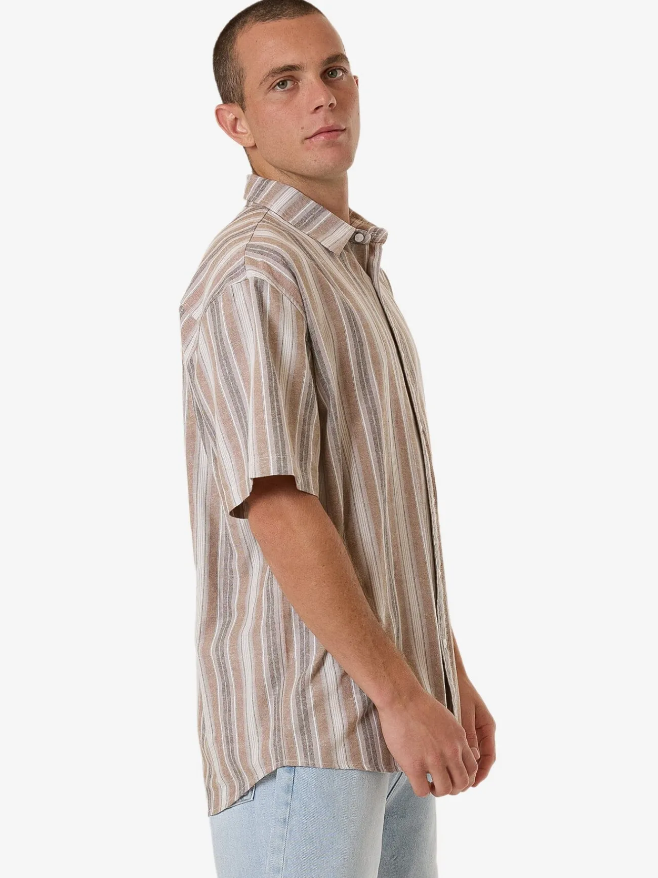 Clearance Thrills Unlocked Stripe Short Sleeve Shirt - Breen