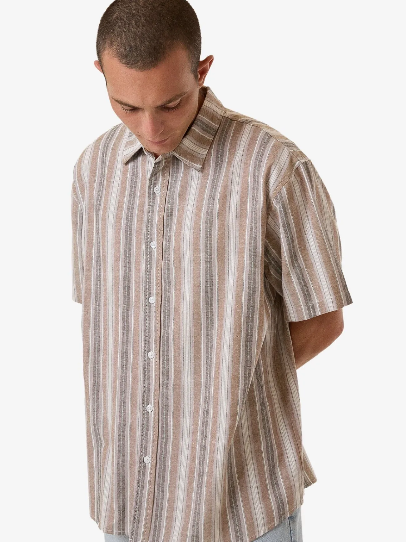 Clearance Thrills Unlocked Stripe Short Sleeve Shirt - Breen