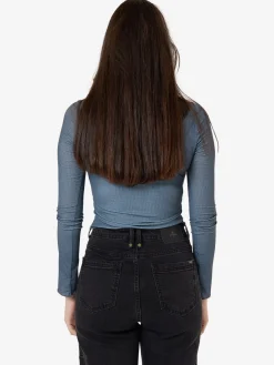 New Thrills Vertigo Plaid Long Sleeve Top - Charcoal Blue CharcoalBlue
