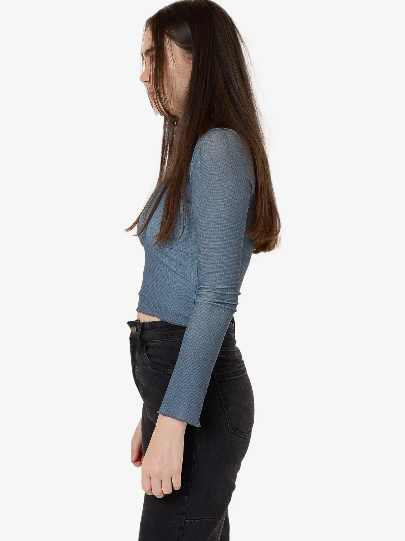 New Thrills Vertigo Plaid Long Sleeve Top - Charcoal Blue CharcoalBlue