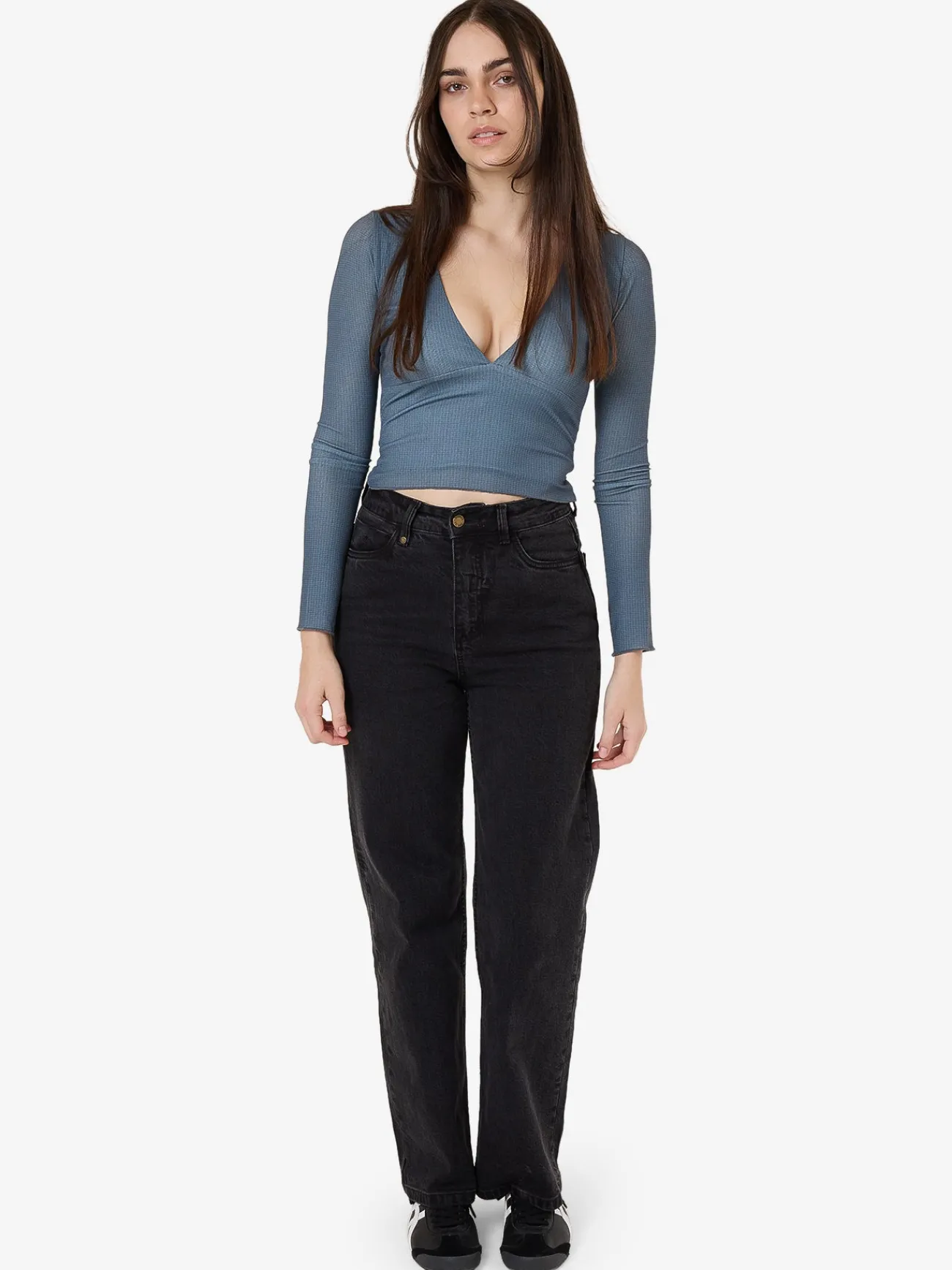 New Thrills Vertigo Plaid Long Sleeve Top - Charcoal Blue CharcoalBlue