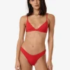 Hot Thrills Zinnia Fixed Triangle Bikini Top - Flame Red FlameRed