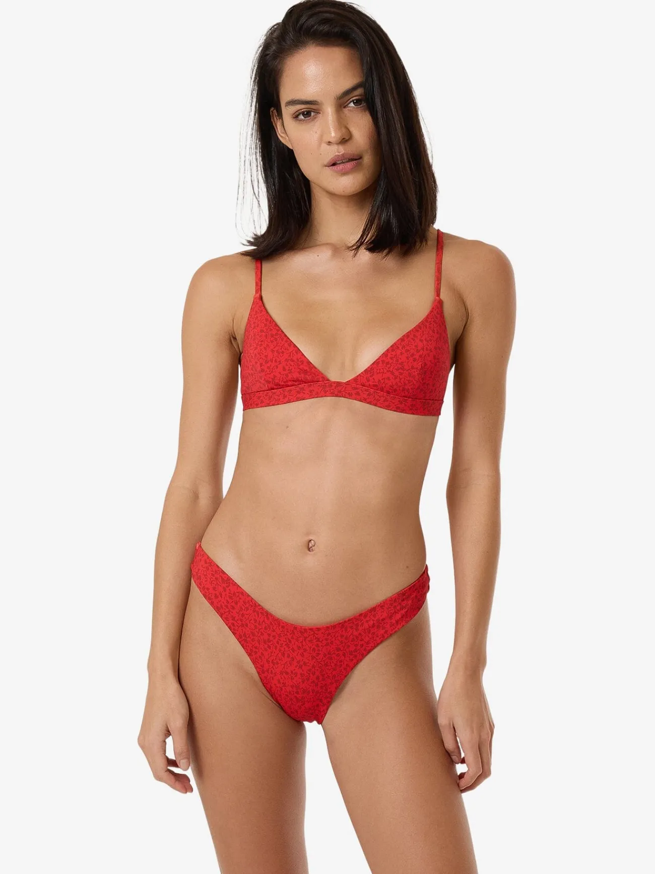 Hot Thrills Zinnia Fixed Triangle Bikini Top - Flame Red FlameRed