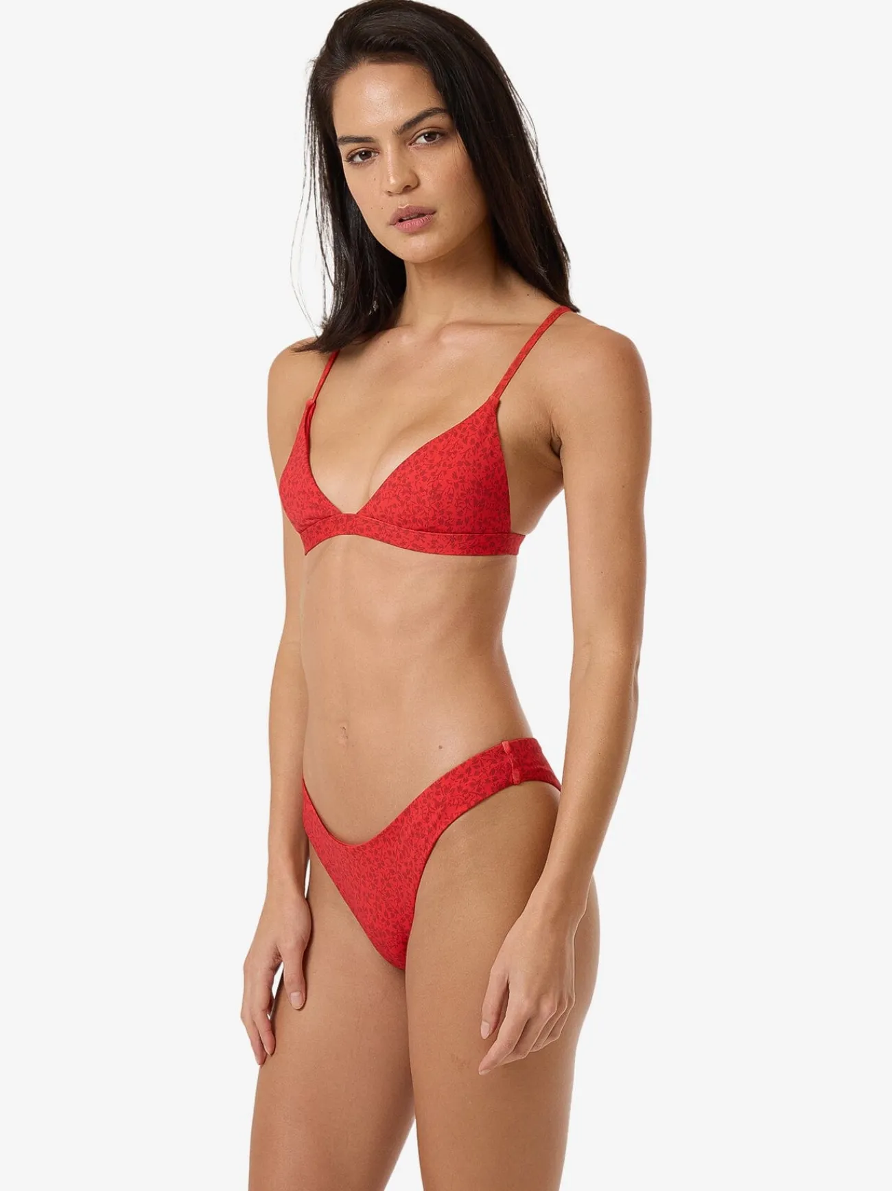 Hot Thrills Zinnia Fixed Triangle Bikini Top - Flame Red FlameRed