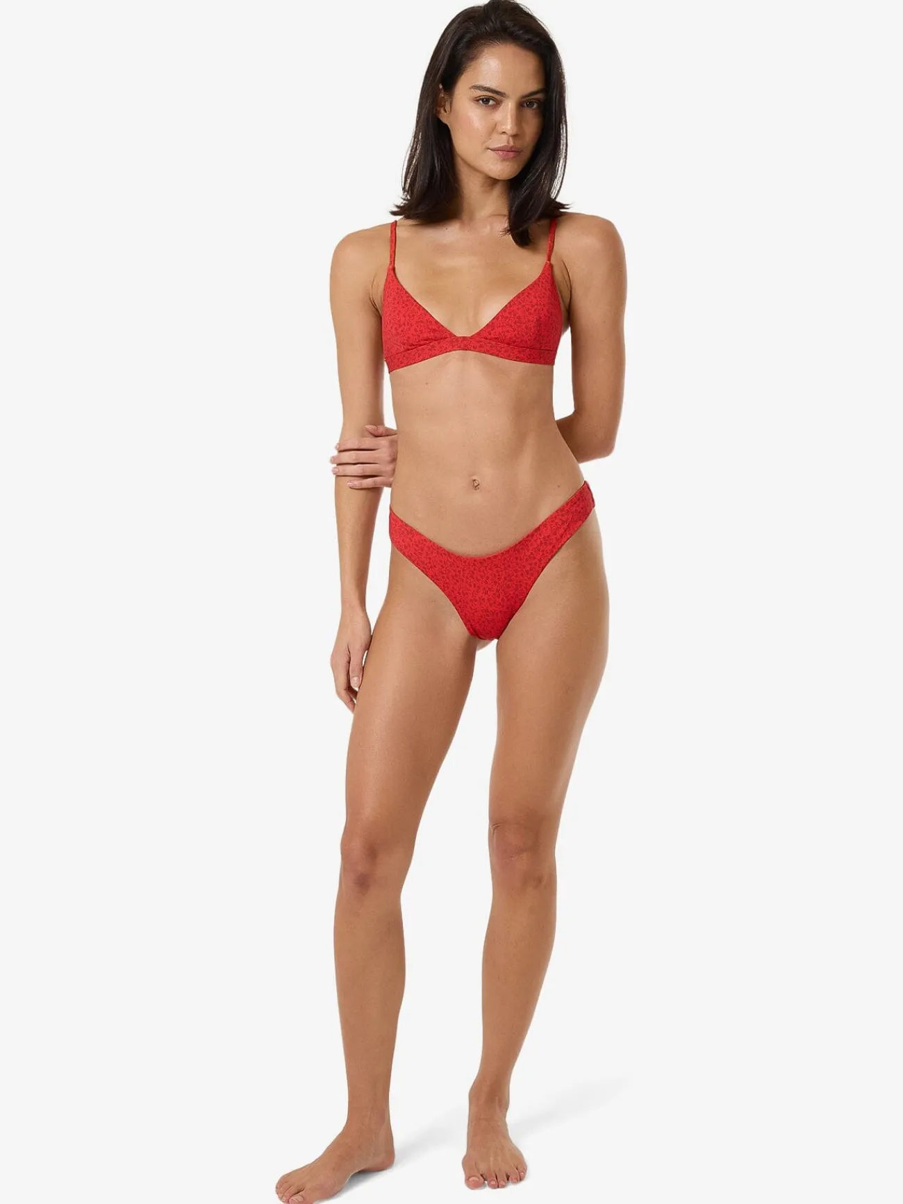 Hot Thrills Zinnia Fixed Triangle Bikini Top - Flame Red FlameRed